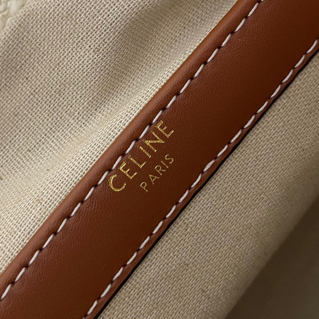 Celine Triomphe 29 Fabric White Black with Brown Logo Bag