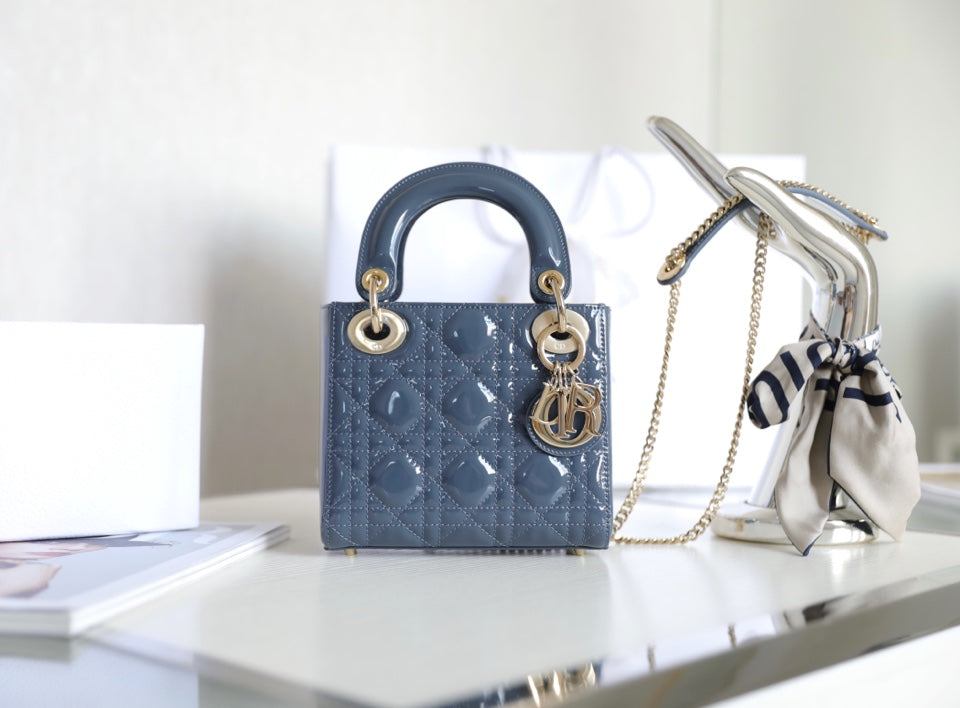 Dior Lady 17 in Sky Aegean Blue with Cannage Pattern Bag