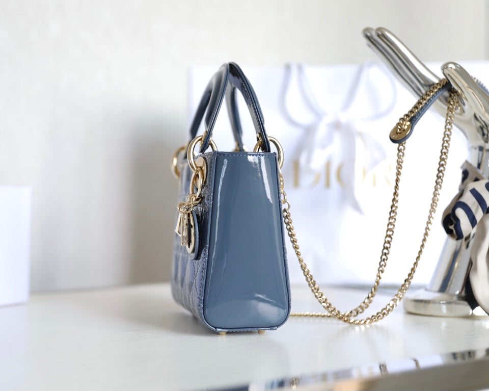 Dior Lady 17 in Sky Aegean Blue with Cannage Pattern Bag