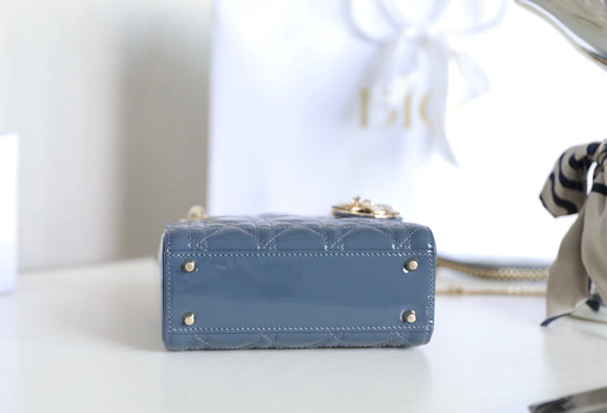 Dior Lady 17 in Sky Aegean Blue with Cannage Pattern Bag
