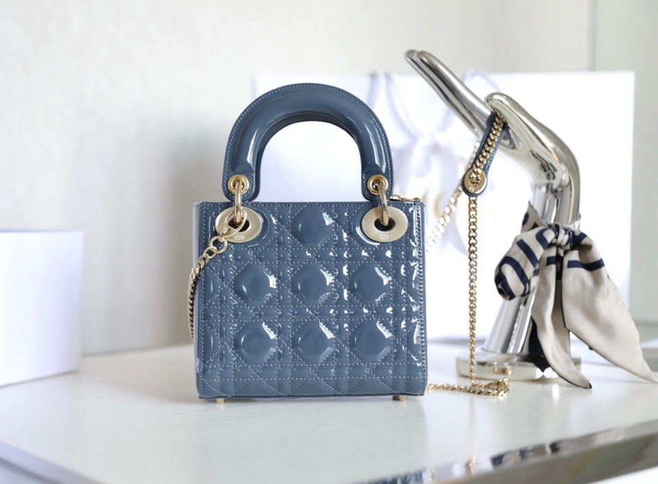 Dior Lady 17 in Sky Aegean Blue with Cannage Pattern Bag