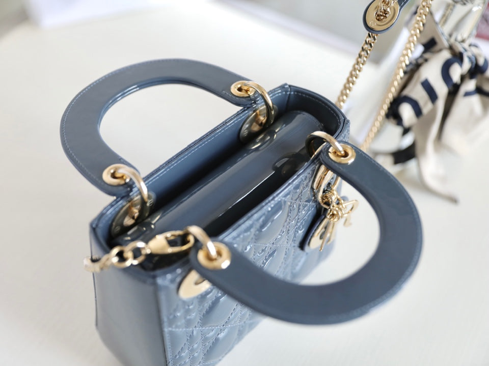 Dior Lady 17 in Sky Aegean Blue with Cannage Pattern Bag