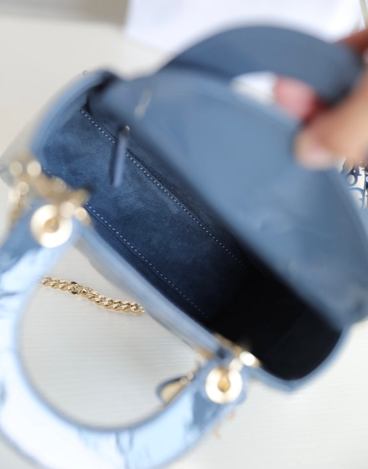 Dior Lady 17 in Sky Aegean Blue with Cannage Pattern Bag