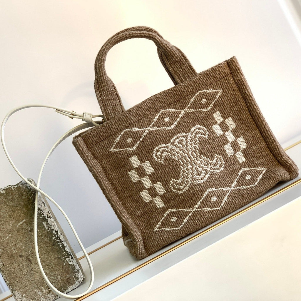 Celine Triomphe 26 Fabric Brown White Bag