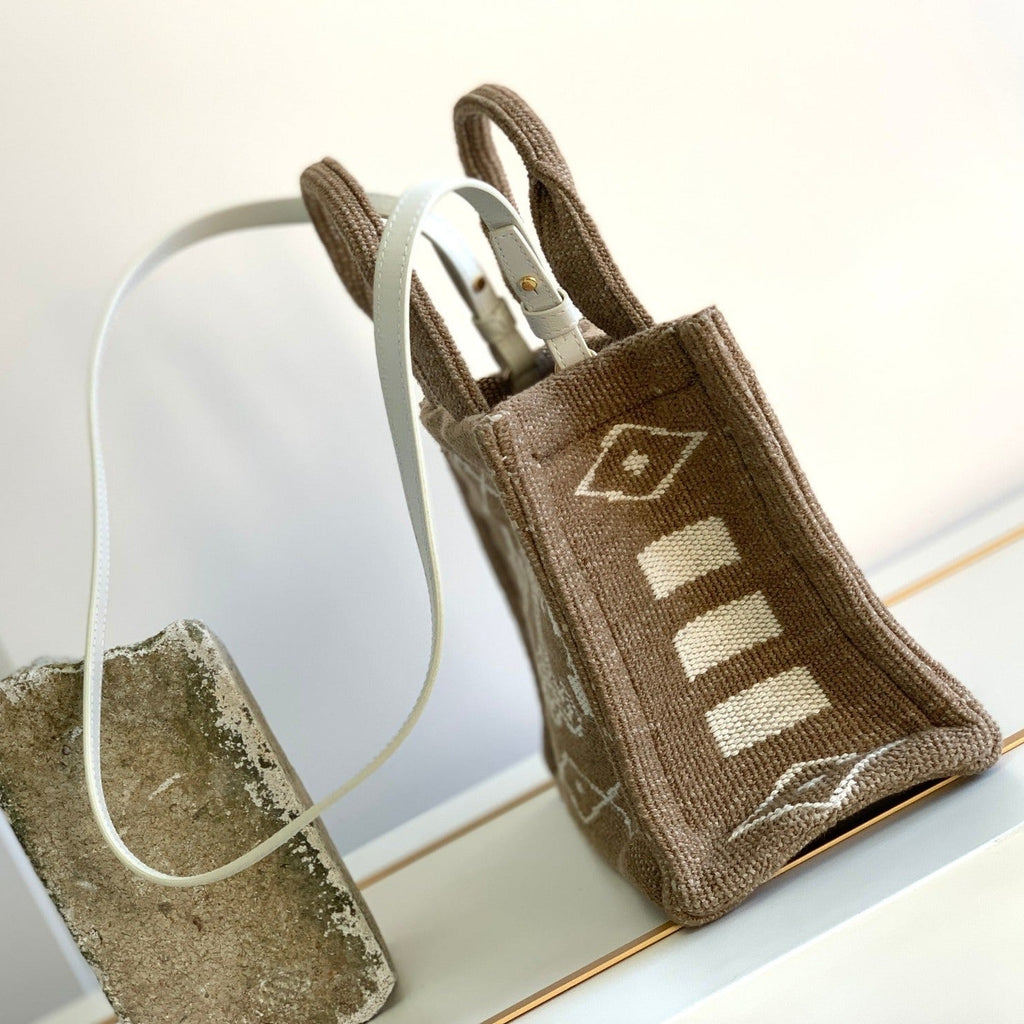 Celine Triomphe 26 Fabric Brown White Bag