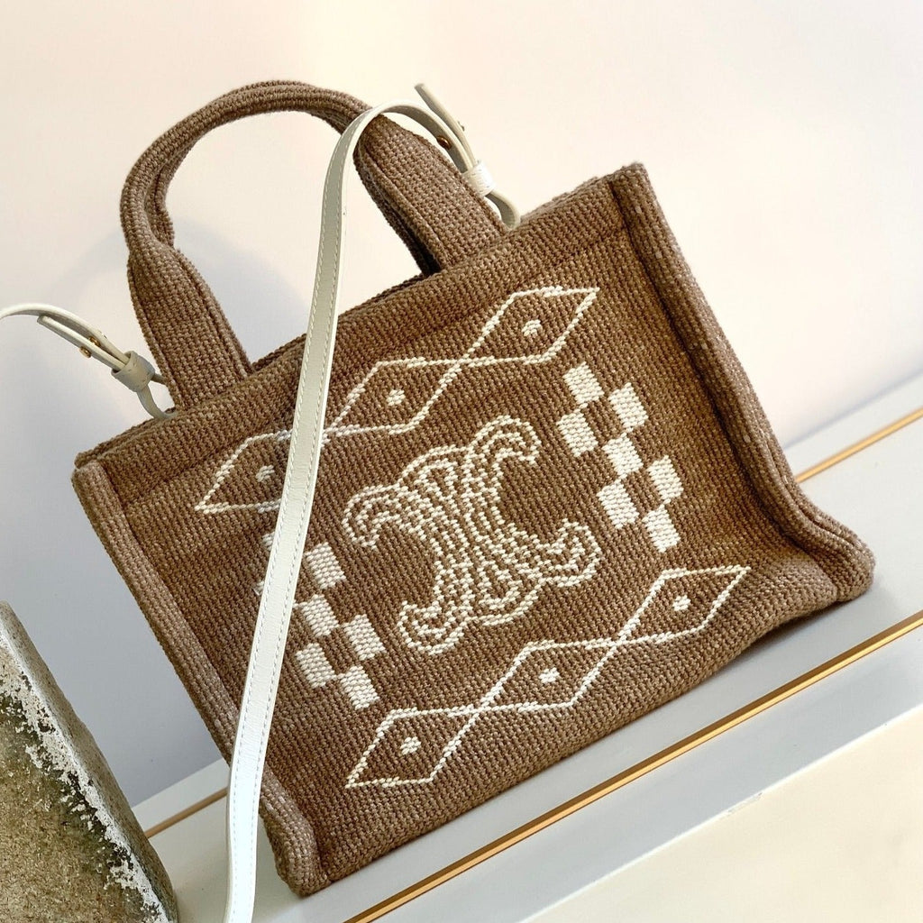 Celine Triomphe 26 Fabric Brown White Bag