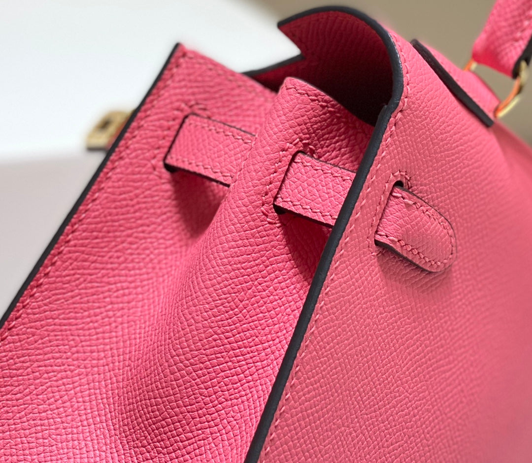 Hermes Kelly Mini 20 Bag in Watermelon Pink Calfskin with Gold Hardware
