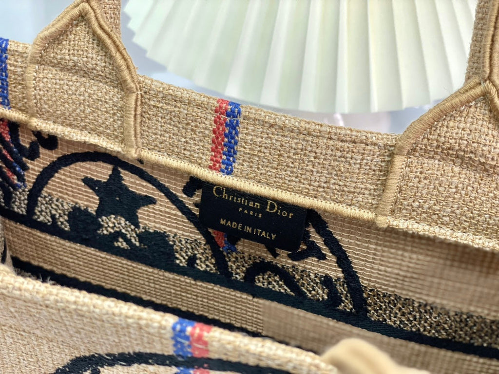 Dior Shopping Bag 26 in Beige and Black Embroidered Canvas