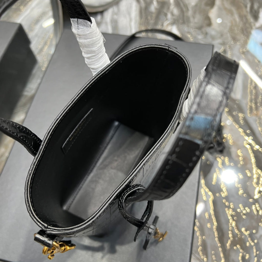 Saint Laurent Mini Toy Shopping 18 in Crocodile-Embossed Black Calfskin Bag
