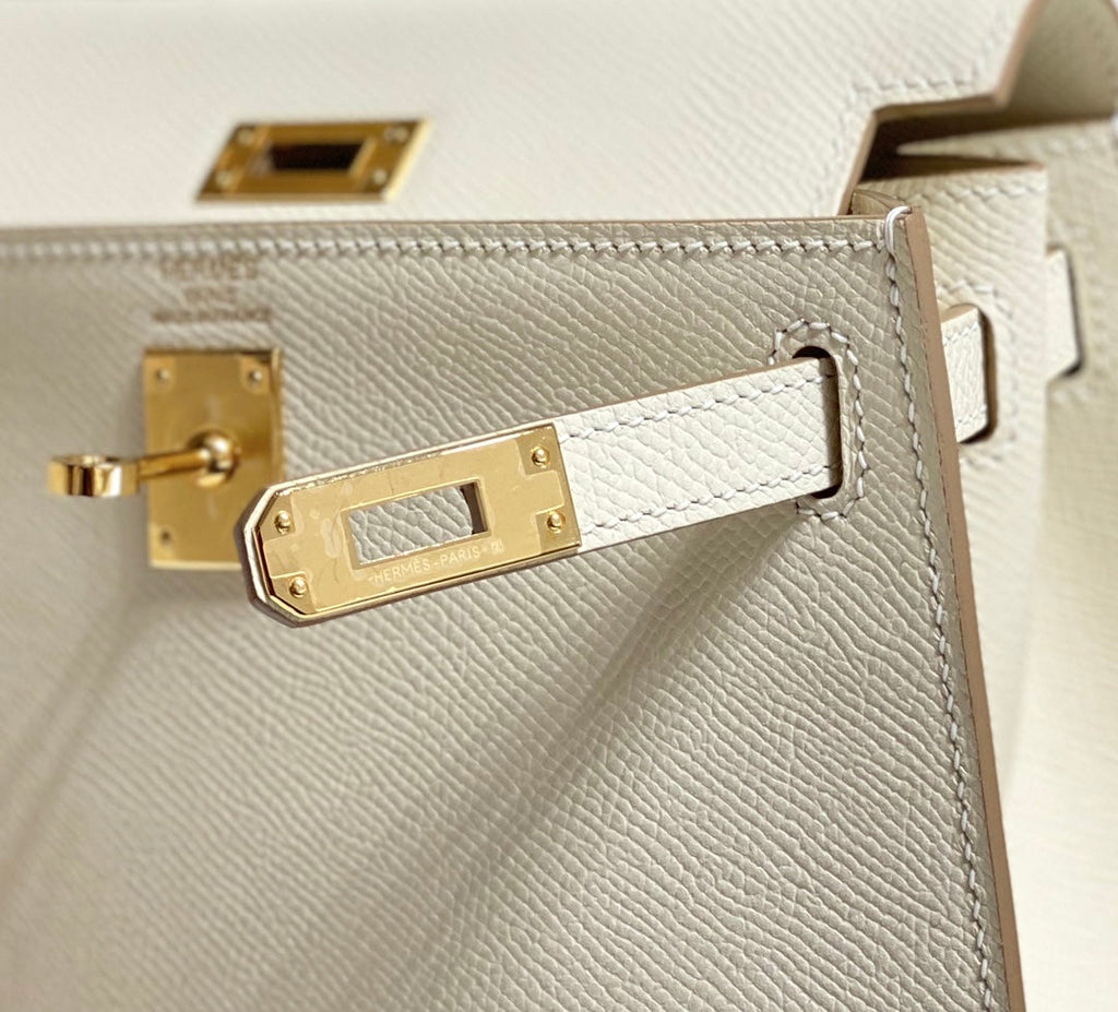 Hermes Kelly Mini 20 Bag in White Calfskin with Gold Hardware