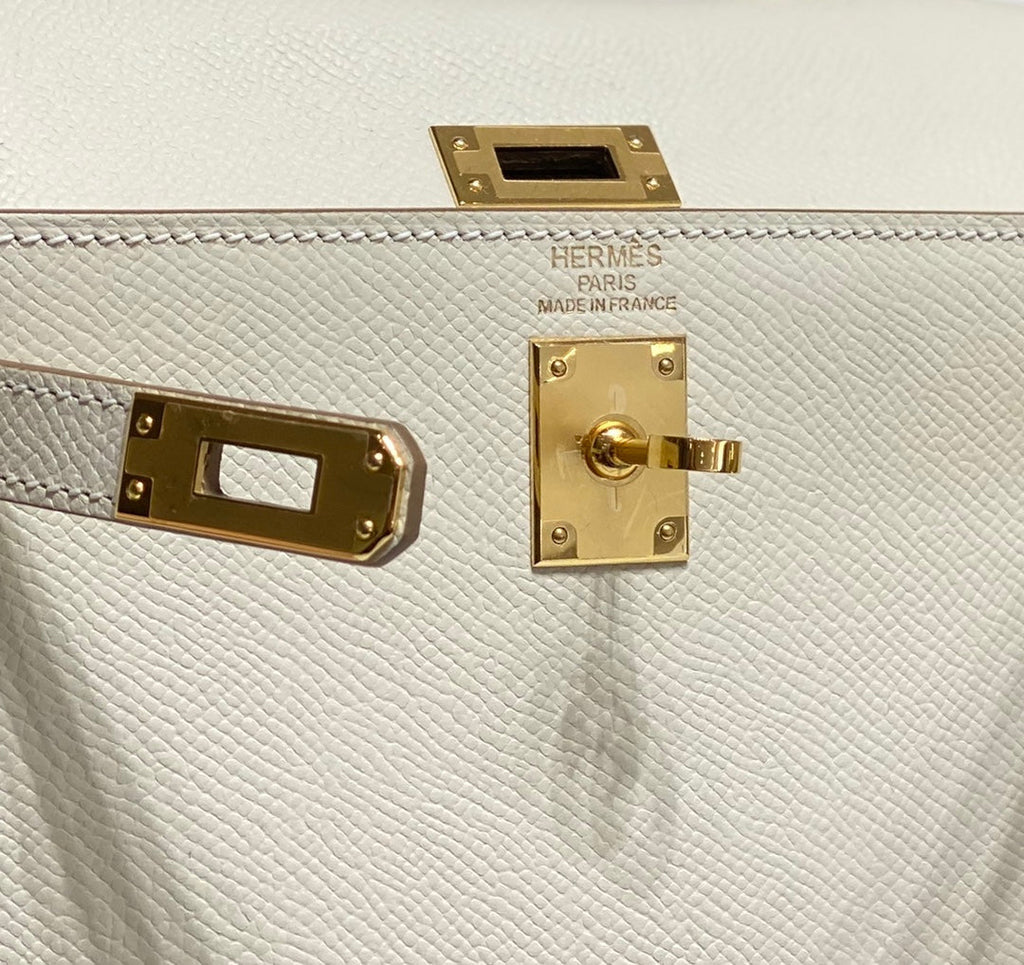 Hermes Kelly Mini 20 Bag in White Calfskin with Gold Hardware