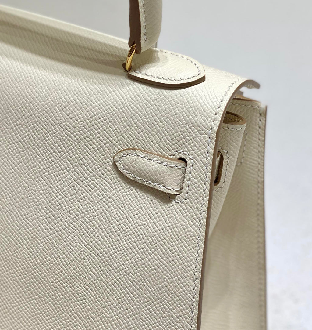 Hermes Kelly Mini 20 Bag in White Calfskin with Gold Hardware