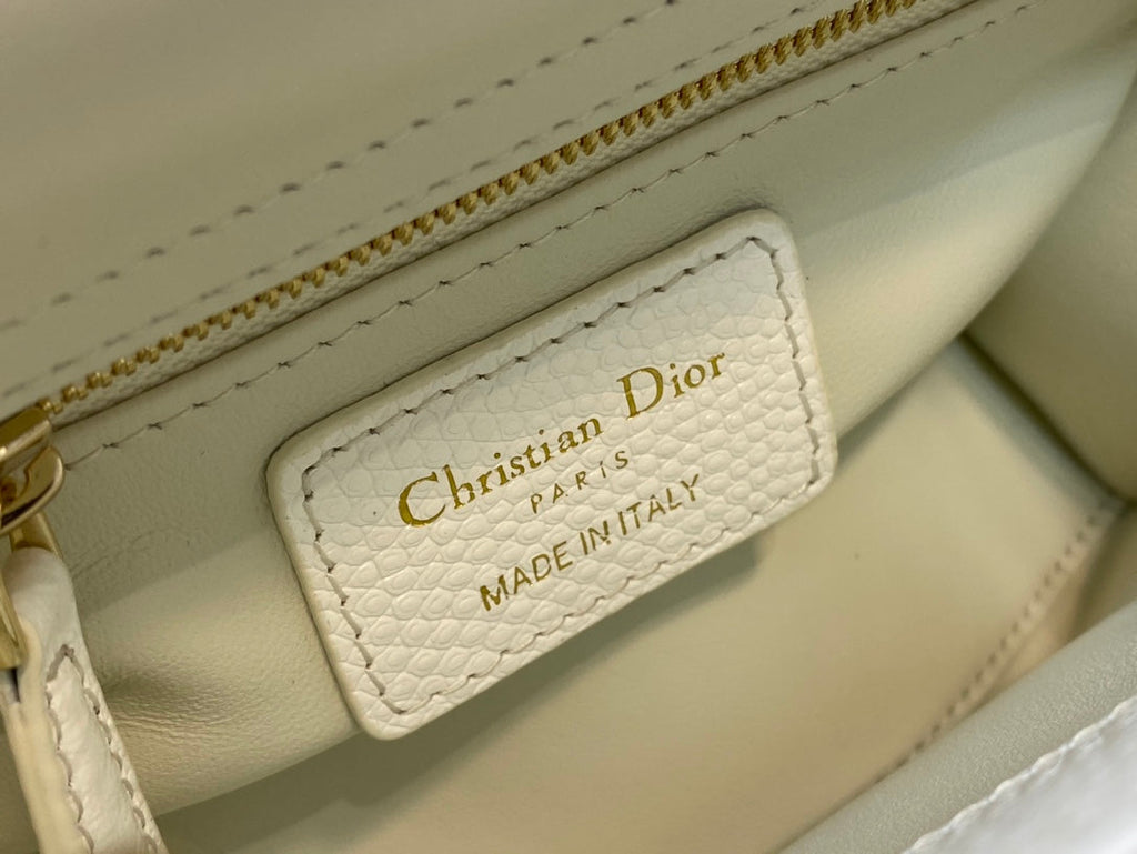 Dior Mini Lady 17 Bag in White Embossed Lambskin with Golden Clasp