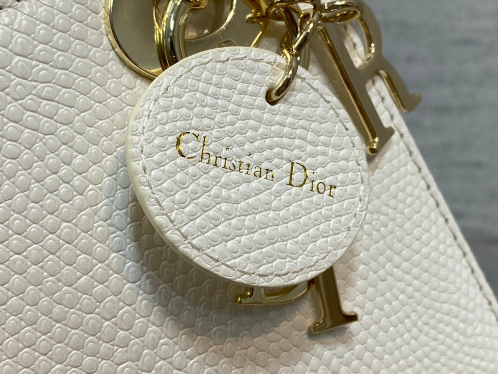 Dior Mini Lady 17 Bag in White Embossed Lambskin with Golden Clasp