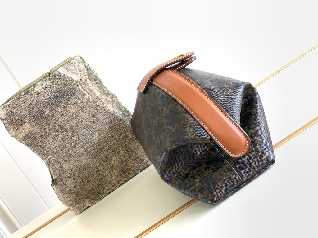 Celine Triomphe 24 Black Pattern Printed Calfskin Bag