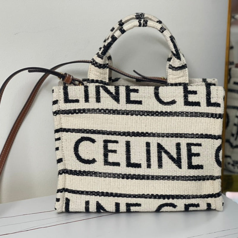 Celine Triomphe 29 Fabric White Black Bag