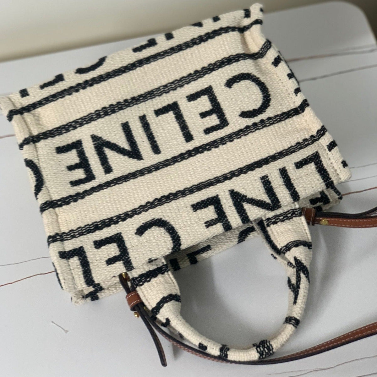 Celine Triomphe 29 Fabric White Black Bag