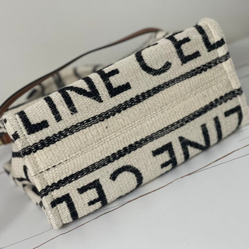Celine Triomphe 29 Fabric White Black Bag