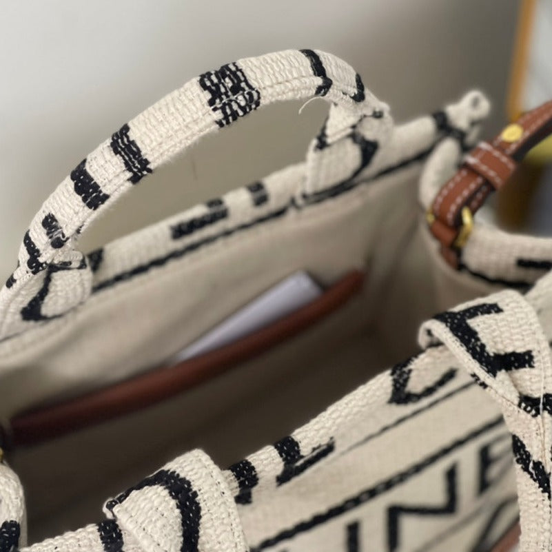 Celine Triomphe 29 Fabric White Black Bag