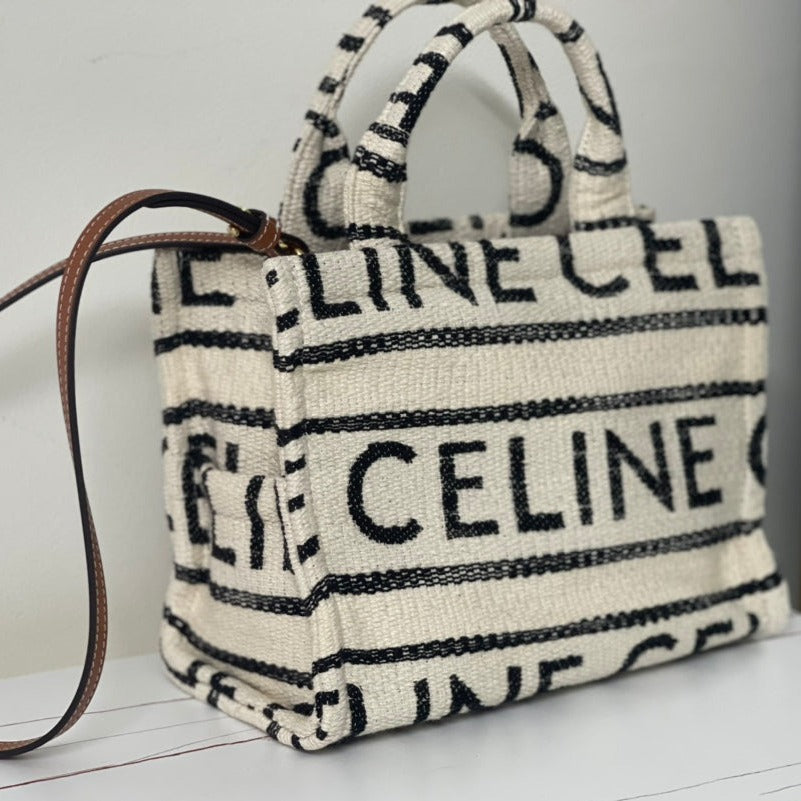 Celine Triomphe 29 Fabric White Black Bag