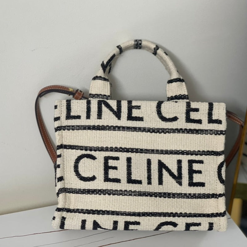 Celine Triomphe 29 Fabric White Black Bag