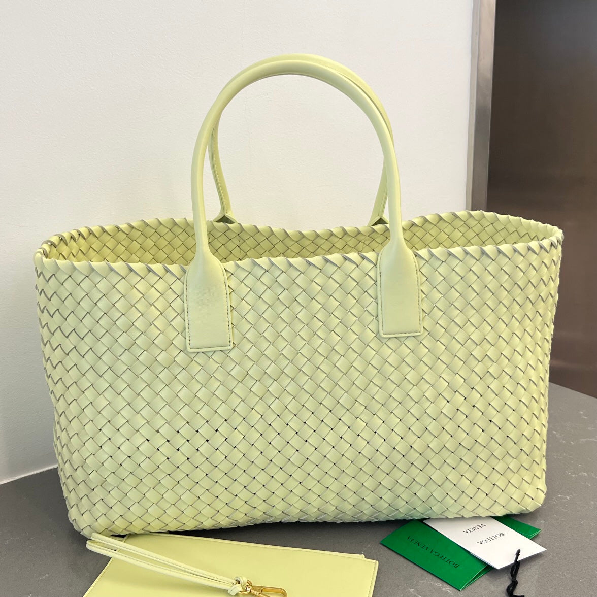 Bottega Veneta Large Cabat 51 in Pastel Yellow Lambskin Bag