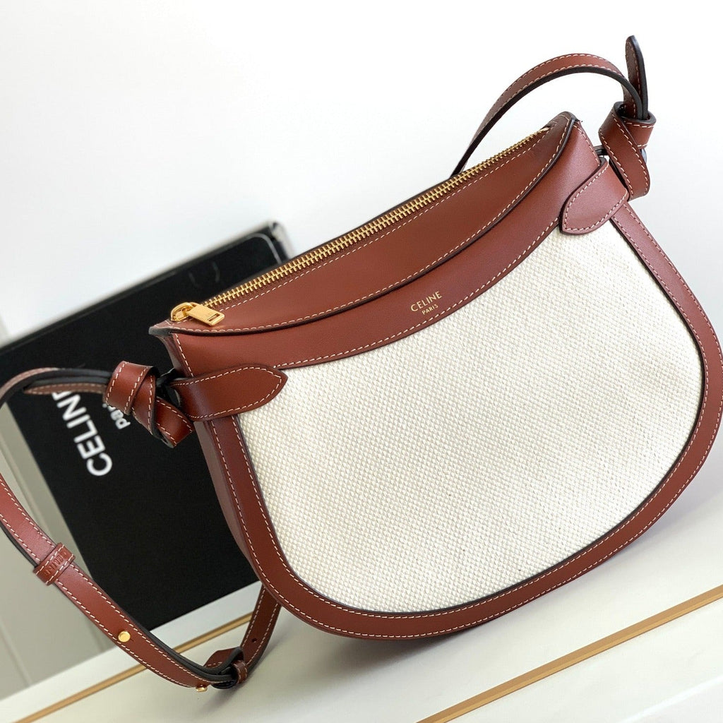 Celine Triomphe Classic 25 White Brown Calfskin Bag
