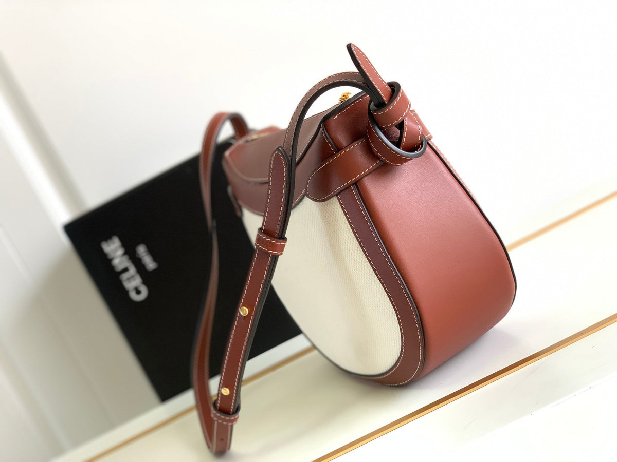 Celine Triomphe Classic 25 White Brown Calfskin Bag