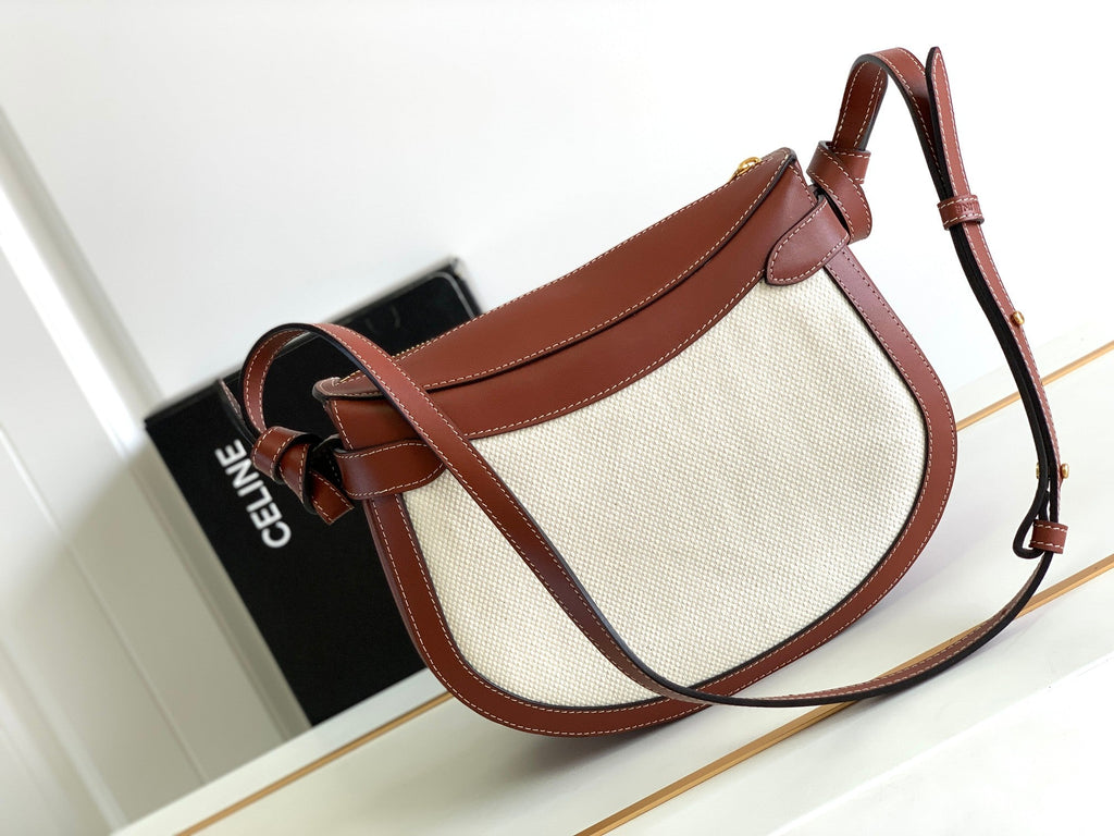 Celine Triomphe Classic 25 White Brown Calfskin Bag