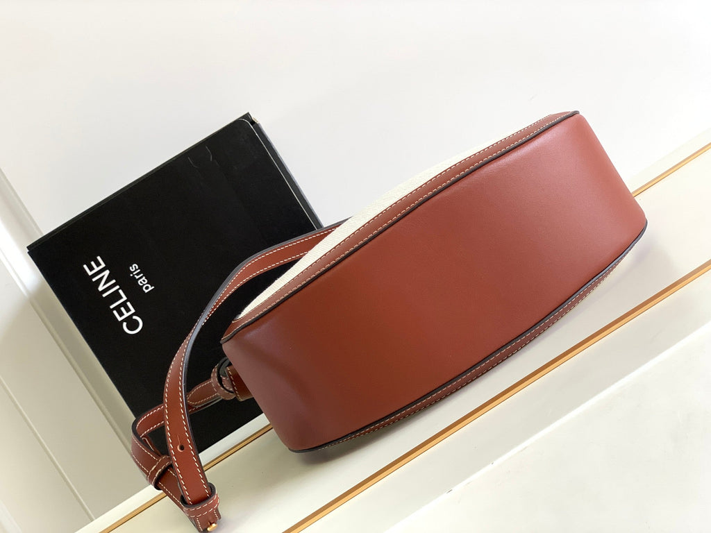 Celine Triomphe Classic 25 White Brown Calfskin Bag