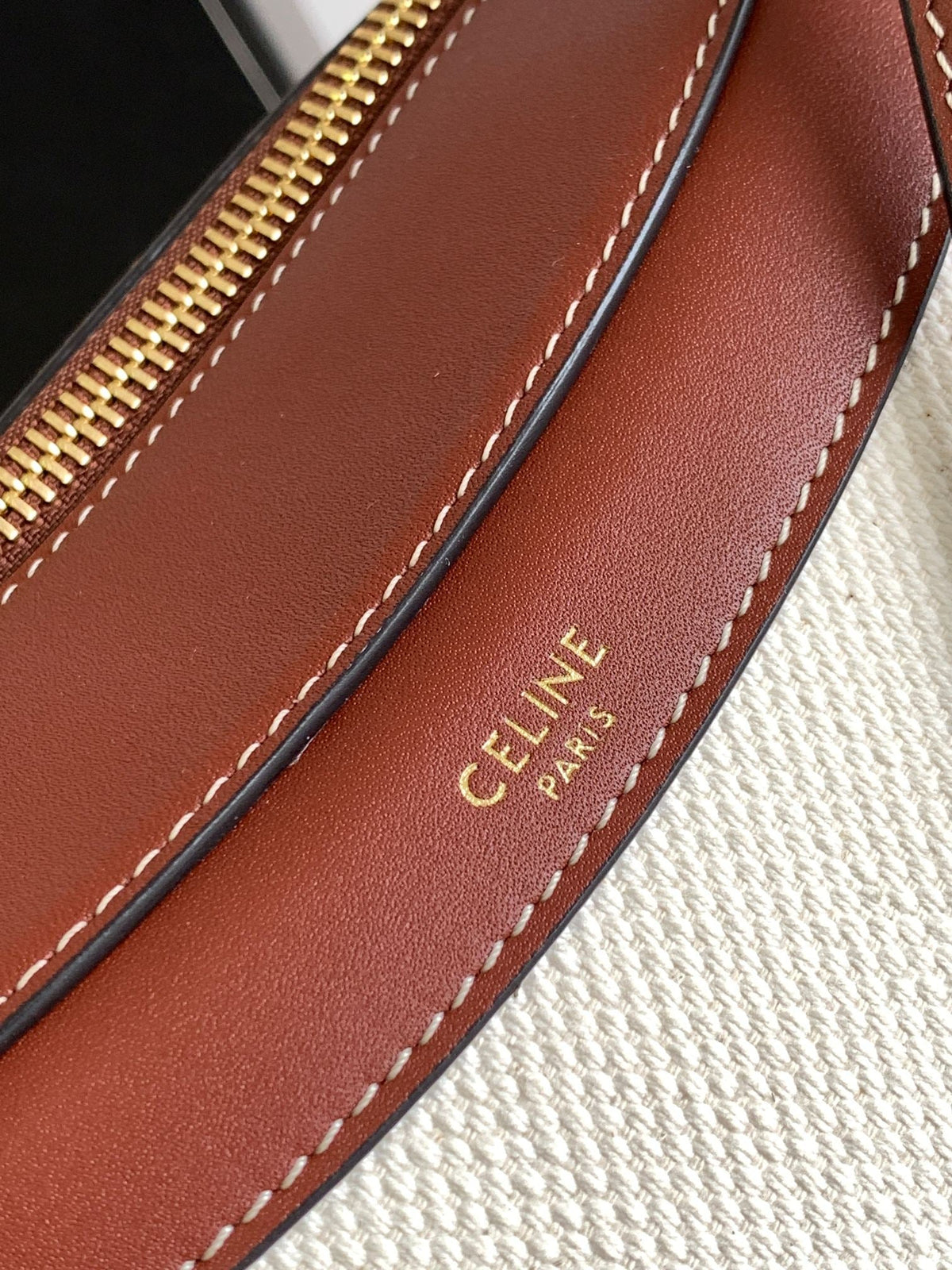 Celine Triomphe Classic 25 White Brown Calfskin Bag