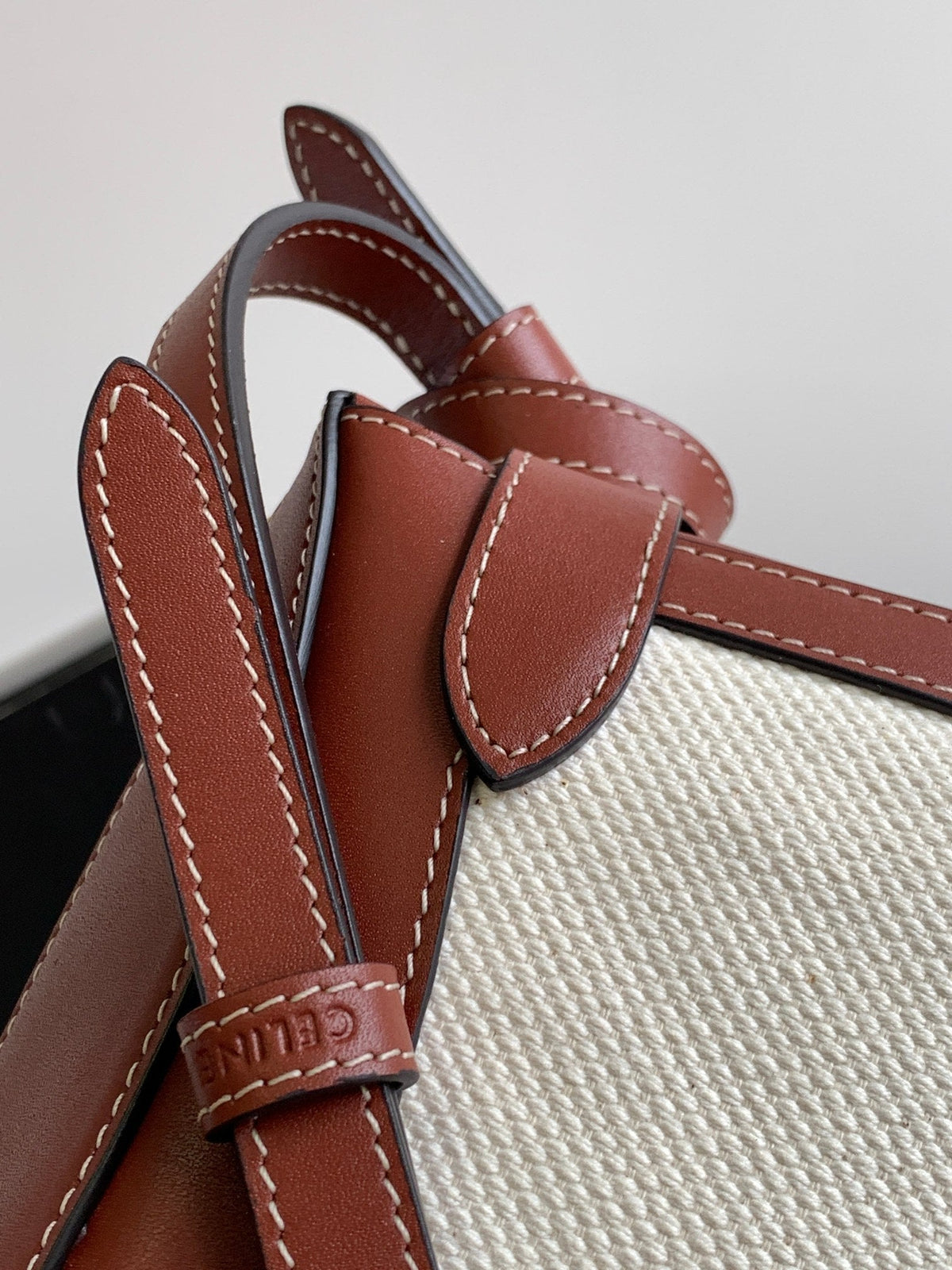 Celine Triomphe Classic 25 White Brown Calfskin Bag
