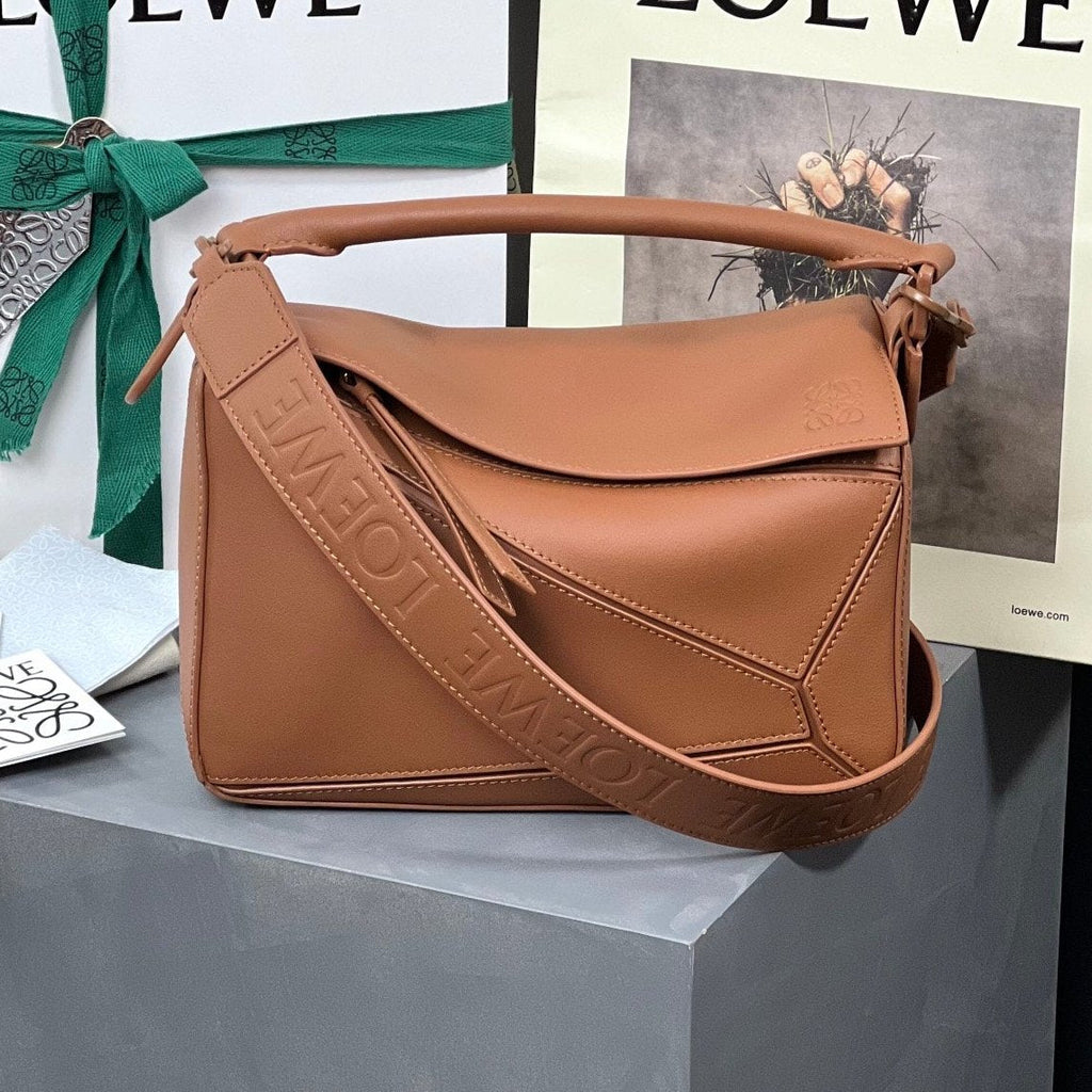 Loewe Mini 18 Puzzle Bag in Tan Satin Calfskin