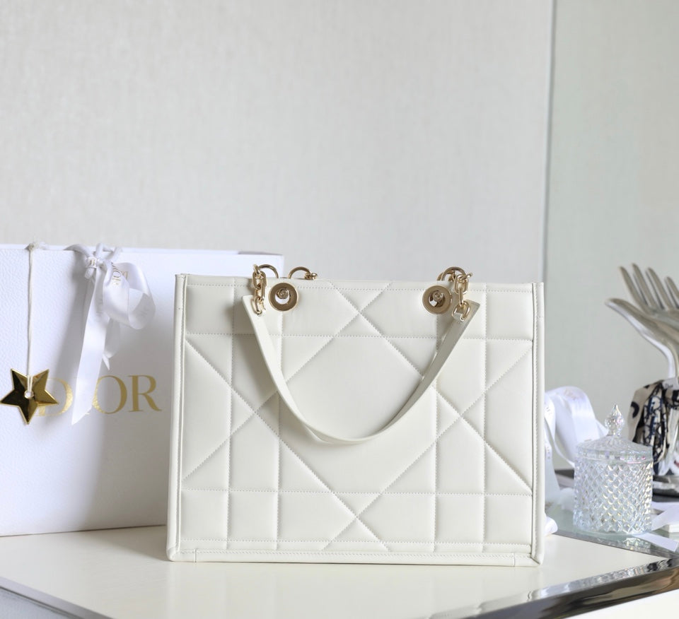 Dior Medium Tote Book 26 Bag in White Calfskin