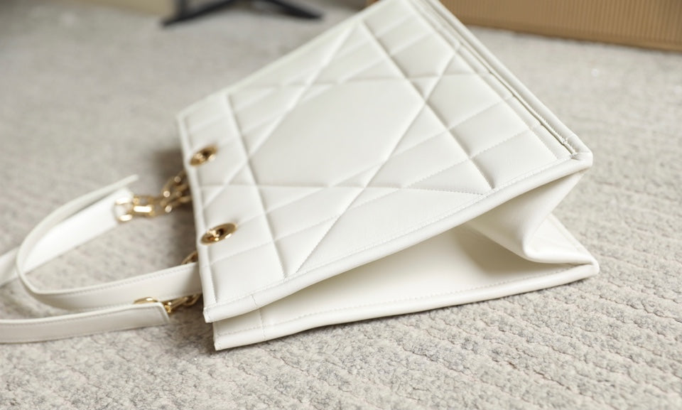 Dior Medium Tote Book 26 Bag in White Calfskin