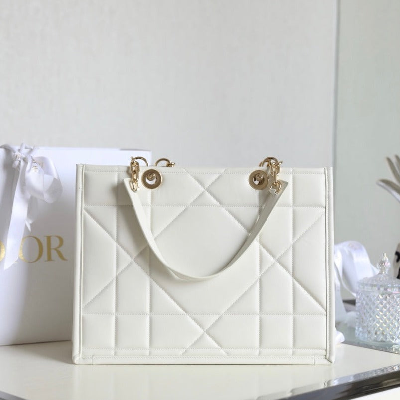 Dior Medium Tote Book 26 Bag in White Calfskin