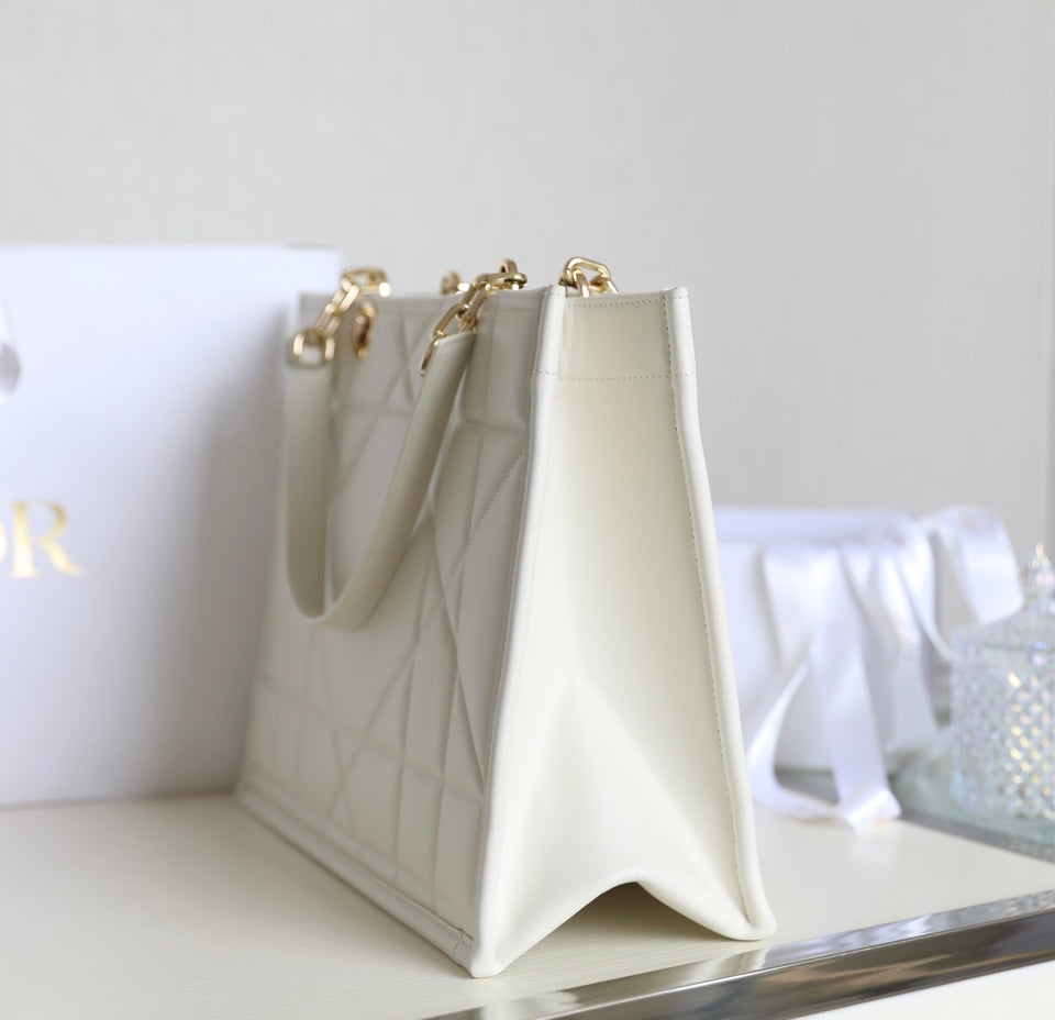 Dior Medium Tote Book 26 Bag in White Calfskin