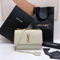 Saint Laurent Sunset Medium 22 in White Crocodile Pattern Calfskin Gold Hardware Bag