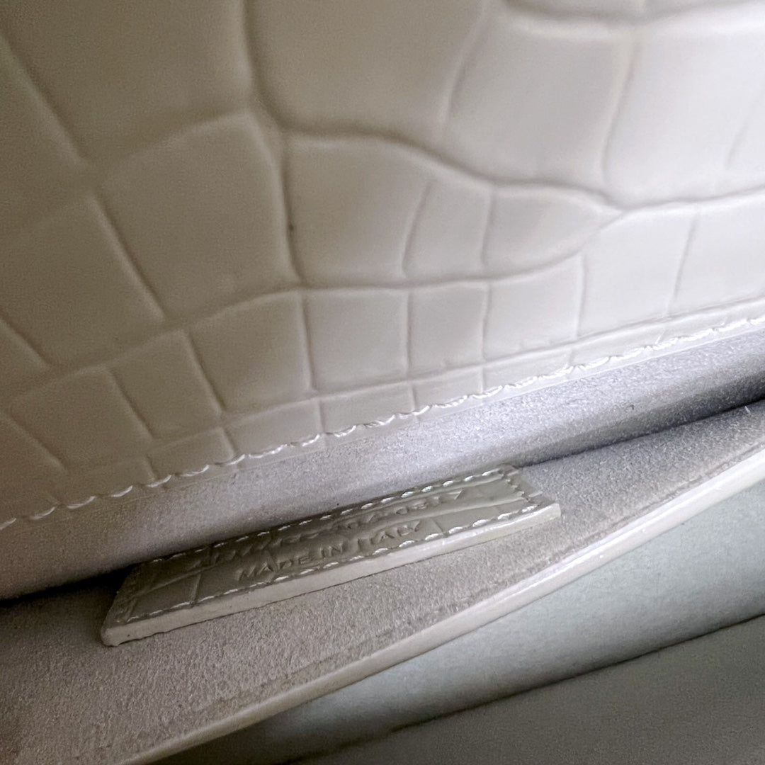 Saint Laurent Sunset Medium 22 in White Crocodile Pattern Calfskin Gold Hardware Bag