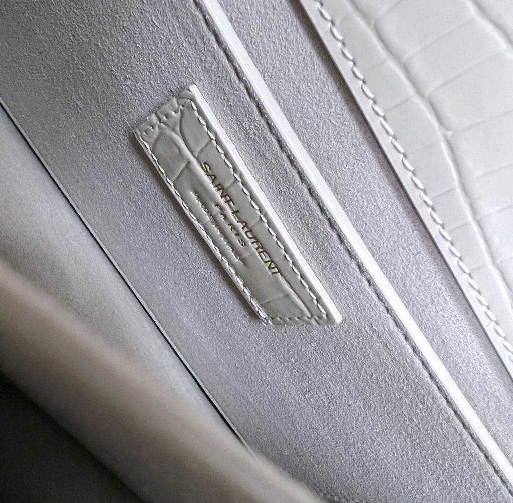 Saint Laurent Sunset Medium 22 in White Crocodile Pattern Calfskin Gold Hardware Bag