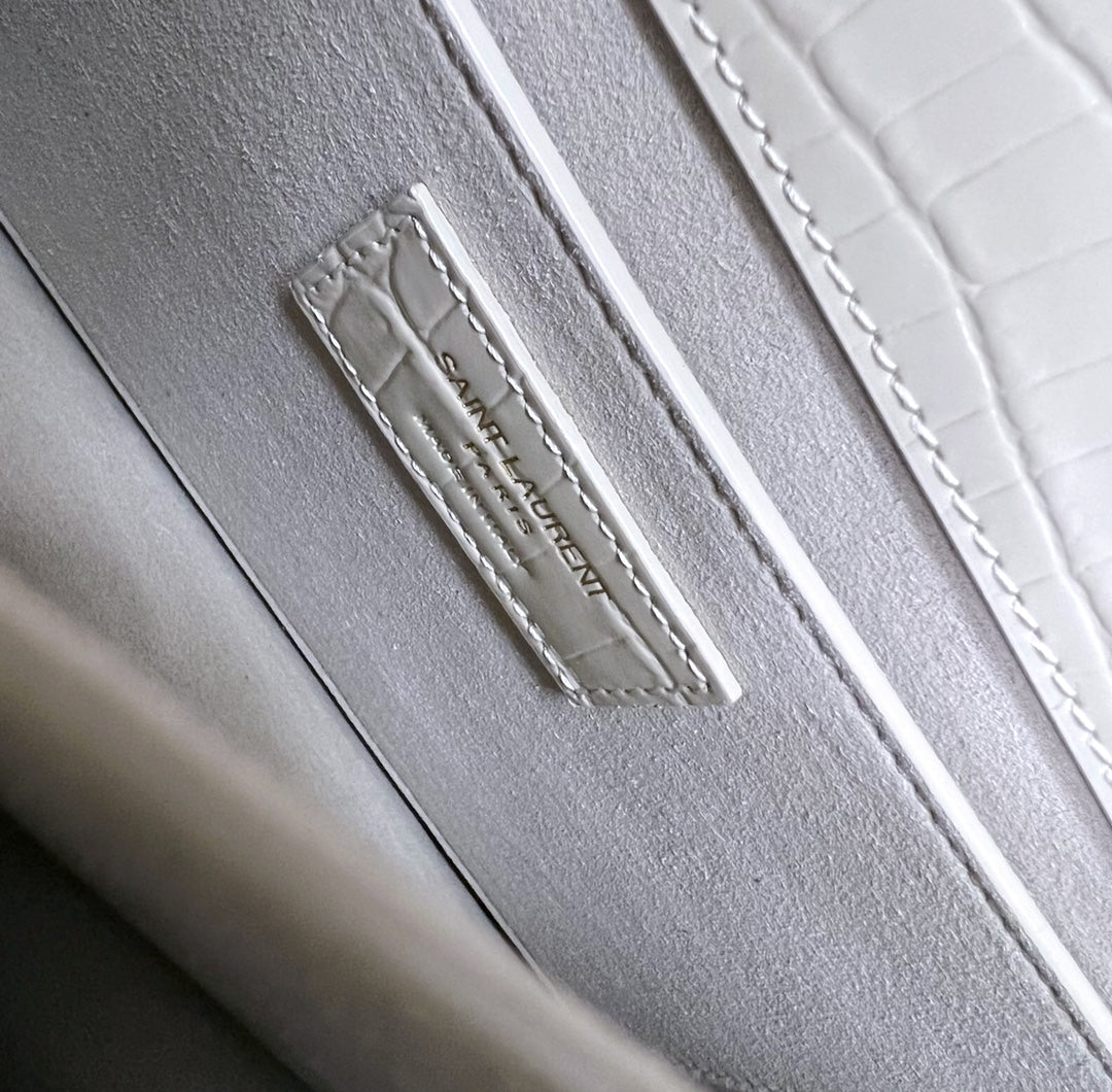 Saint Laurent Sunset Medium 22 in White Crocodile Pattern Calfskin Gold Hardware Bag