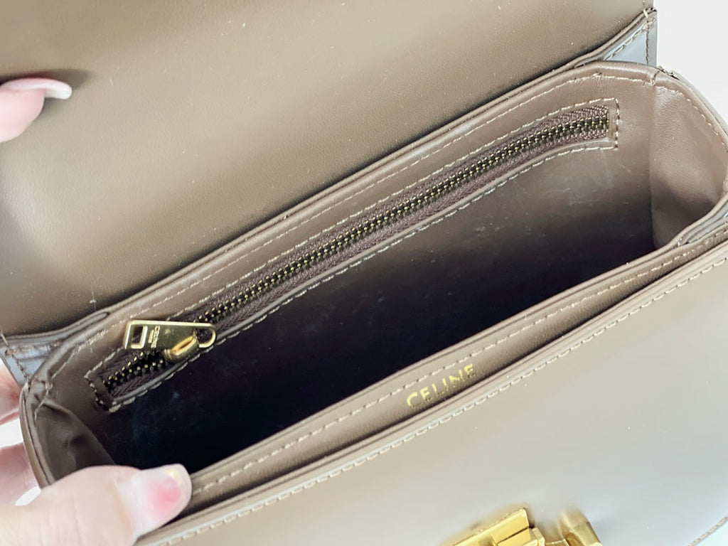 Celine Triphome 19 Saddle Bag Caramel Brown Calfskin