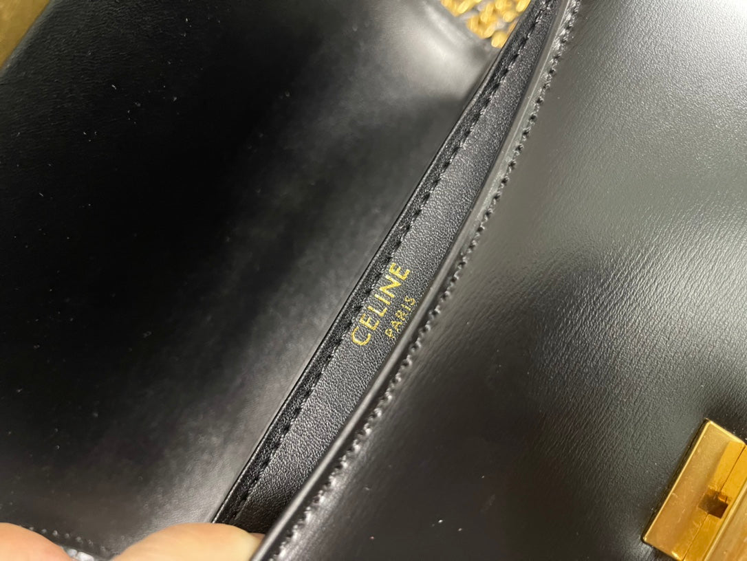Celine Triphome 19 Saddle Bag Black Calfskin