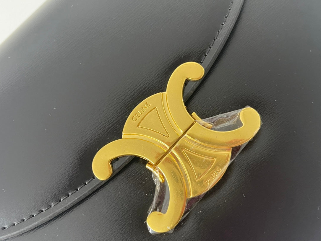 Celine Triphome 19 Saddle Bag Black Calfskin