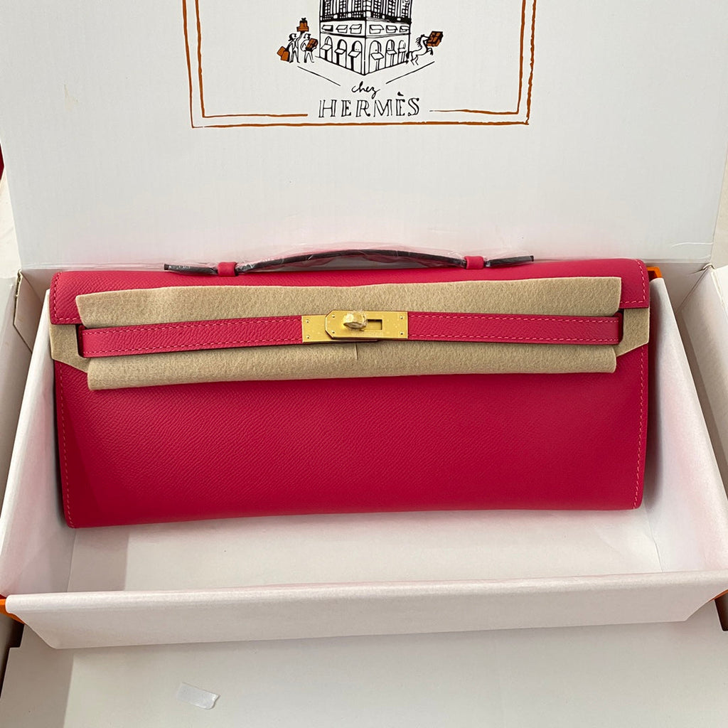 Hermes Kelly Cut 31 in Cherry Red Calfskin with Gold Hardware Bag