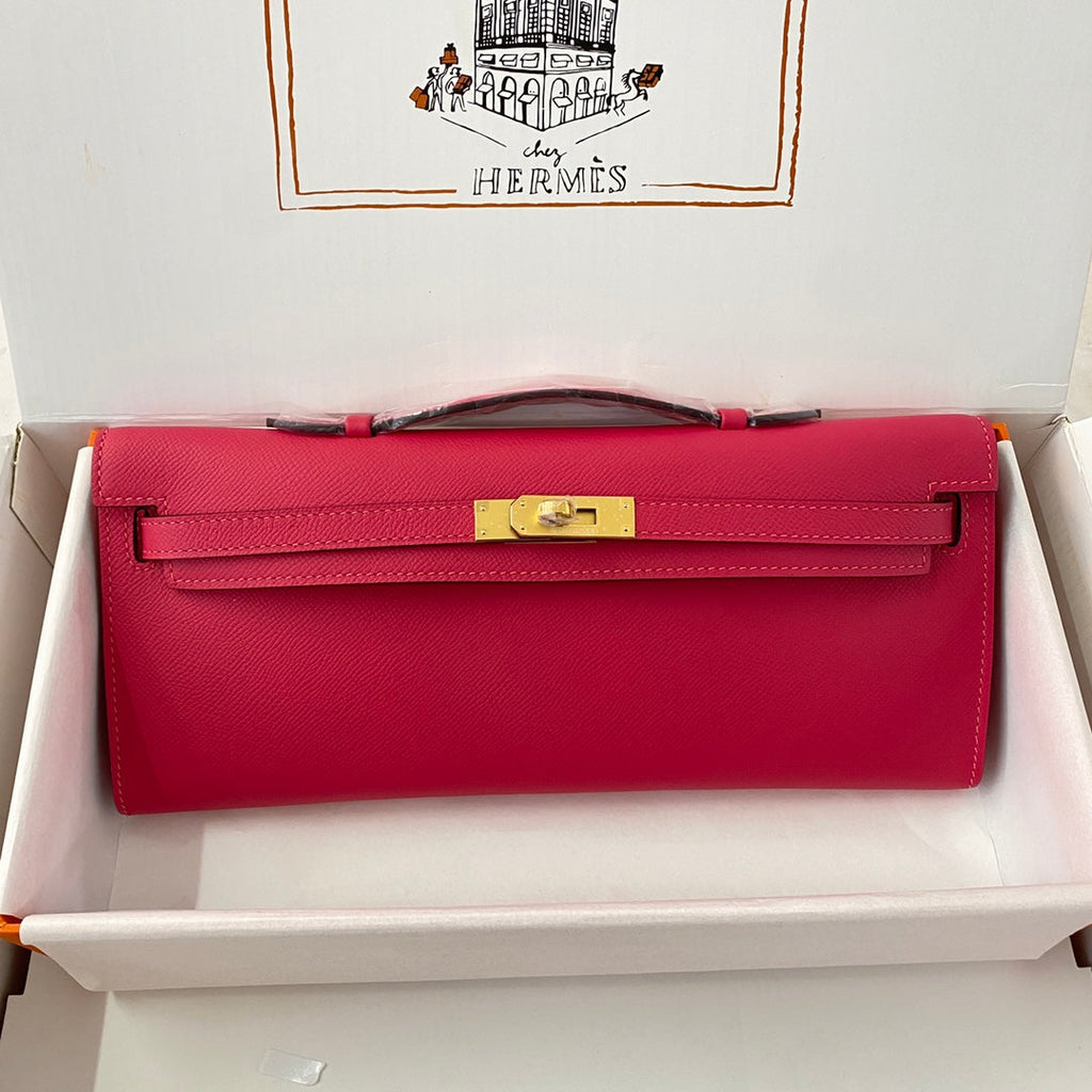 Hermes Kelly Cut 31 in Cherry Red Calfskin with Gold Hardware Bag