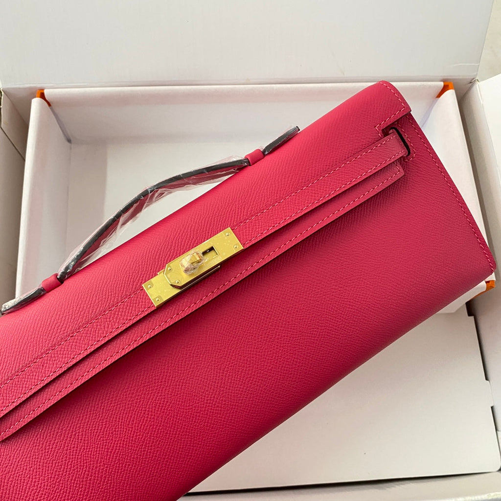Hermes Kelly Cut 31 in Cherry Red Calfskin with Gold Hardware Bag