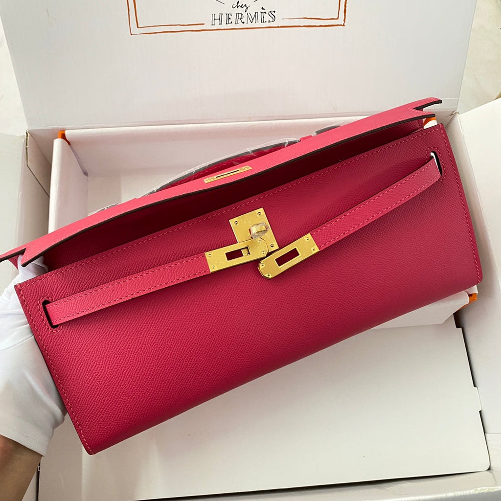 Hermes Kelly Cut 31 in Cherry Red Calfskin with Gold Hardware Bag