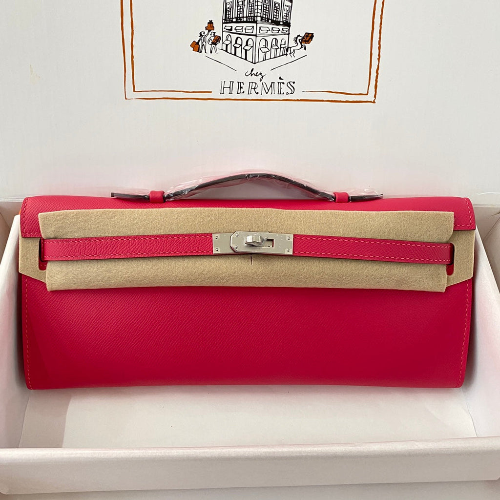 Hermes Kelly Cut 31 in Cherry Red Calfskin with Silver Hardware Bag