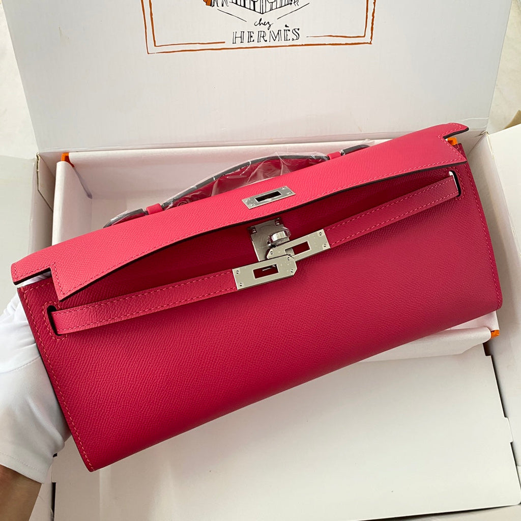 Hermes Kelly Cut 31 in Cherry Red Calfskin with Silver Hardware Bag